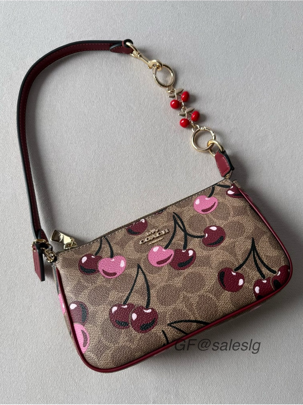 NWT Coach Nolita 19 Cherry Print Tan/Gold Graduation Gift Set+One Chain Extender - Picture 2 of 15